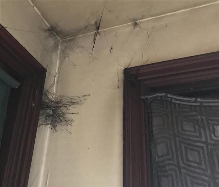  Soot Webs in Corner of room formed after a house fire. 